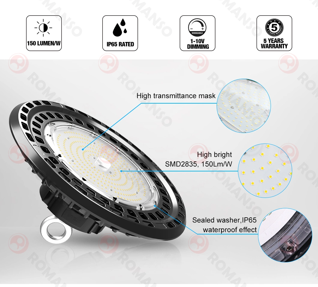 Manufacture 150lm/W Romanso China LED Housing High Bay Lighting Light Industry Alloy